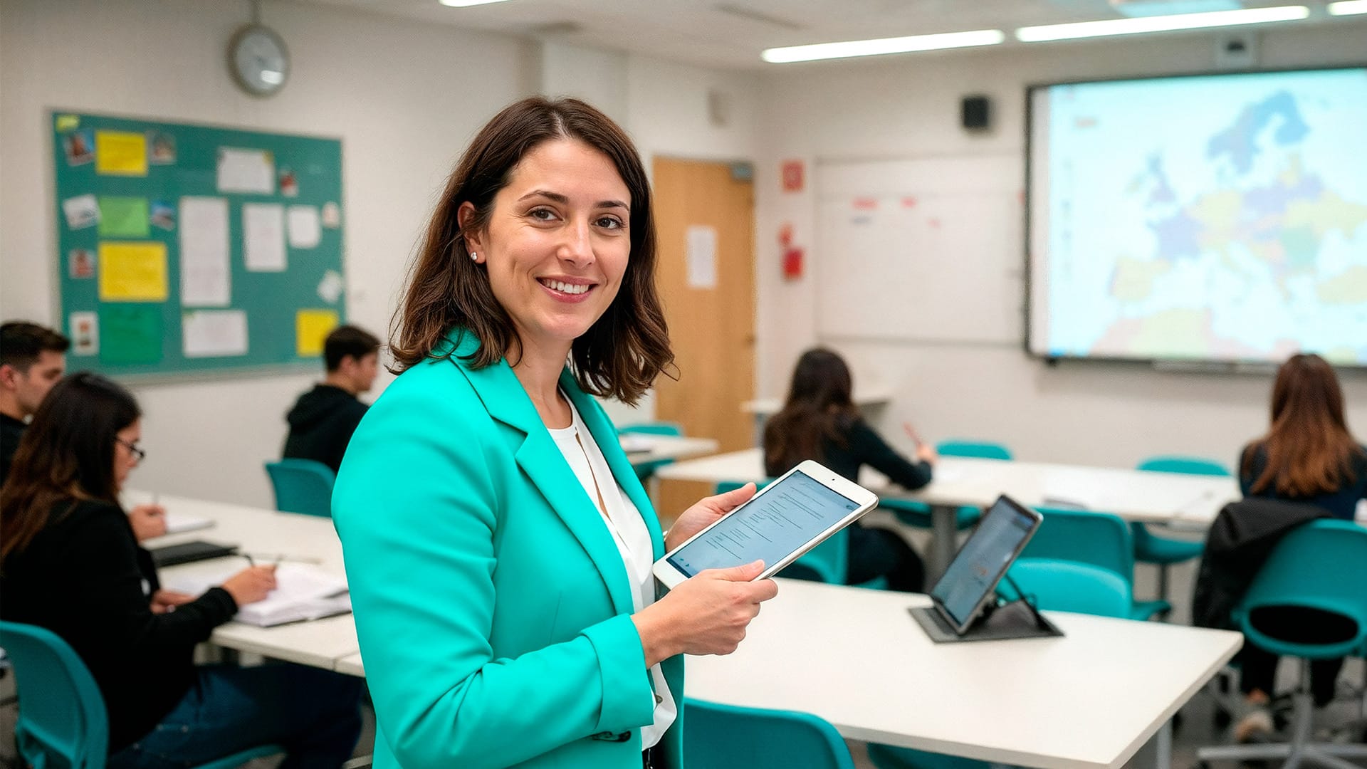 Profesora en una aula con estudiantes